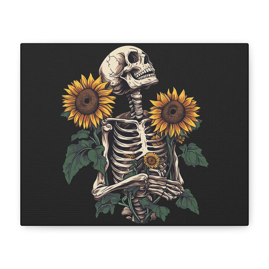 Skeleton with Sunflowers Canvas Wall Art — Gothic Floral Home Decor