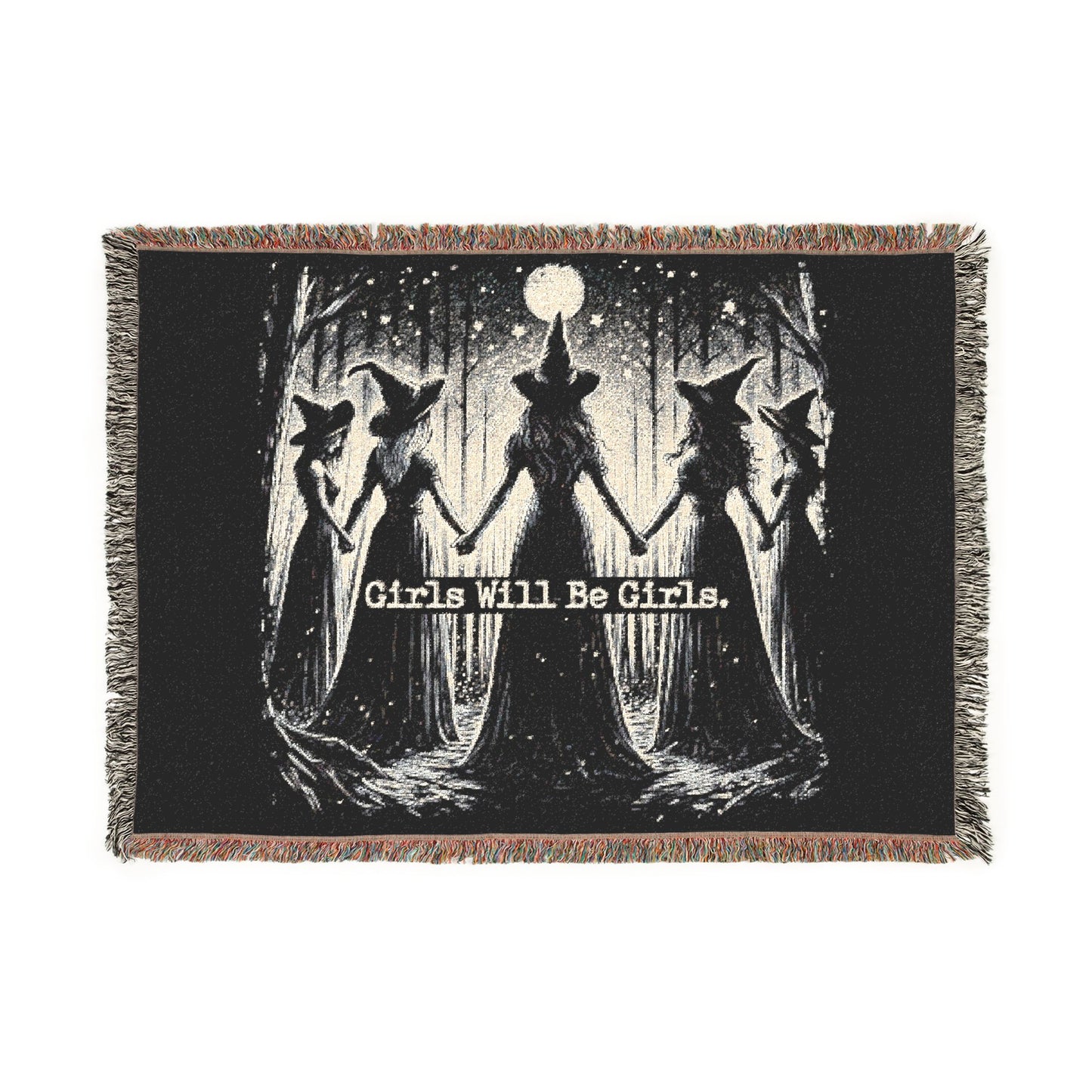 Girls Will Be Girls Woven Blanket — Moonlit Gothic Throw for Cozy, Witchy Décor