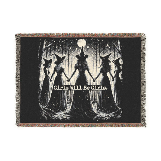 Girls Will Be Girls Woven Blanket — Moonlit Gothic Throw for Cozy, Witchy Décor