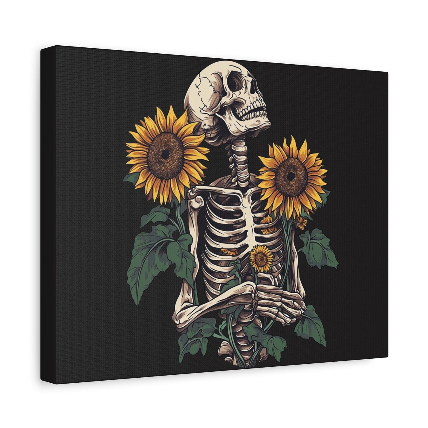 Skeleton with Sunflowers Canvas Wall Art — Gothic Floral Home Decor