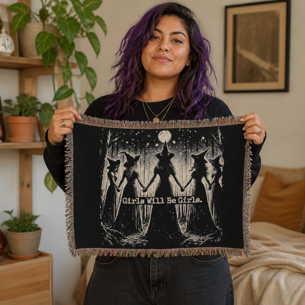 Girls Will Be Girls Woven Blanket — Moonlit Gothic Throw for Cozy, Witchy Décor