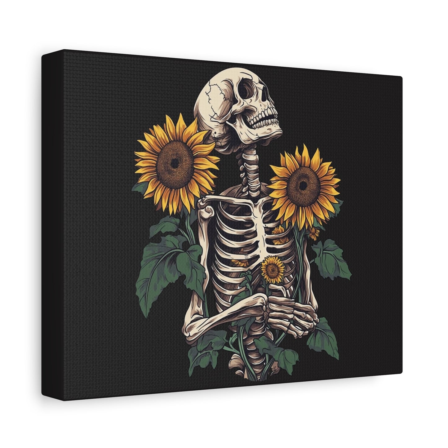 Skeleton with Sunflowers Canvas Wall Art — Gothic Floral Home Decor